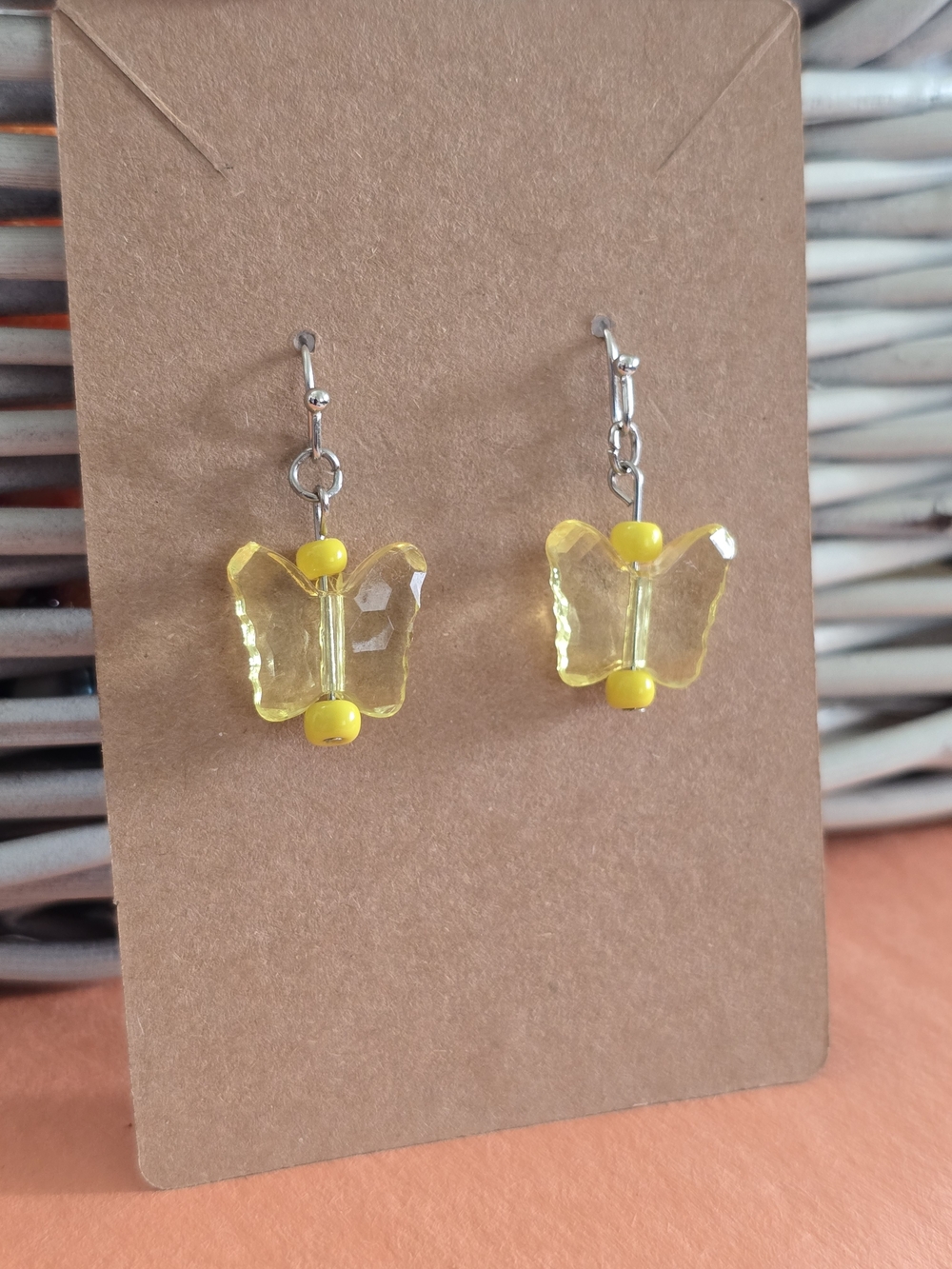 Handmade Yellow Butterfly Crystal Drop Earrings